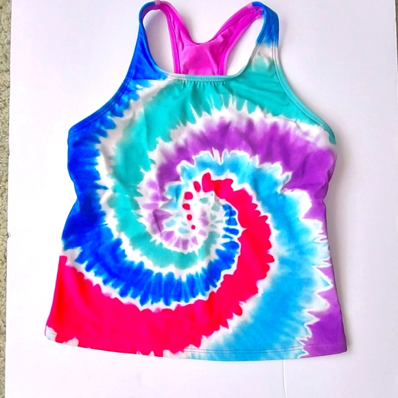 Land End girls swim top, size 14, rainbow swirl design and brilliant colors - Picture 1 of 3